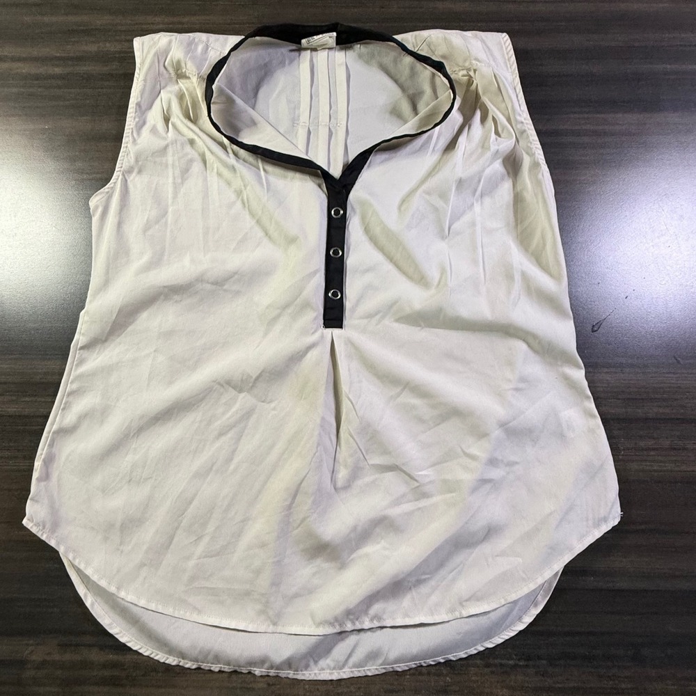 Converse One Star Sleeveless Top‎ Cream Black Trim Casual Blouse Large